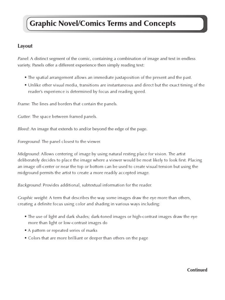 Graphic Novels Terms & Concepts Comics