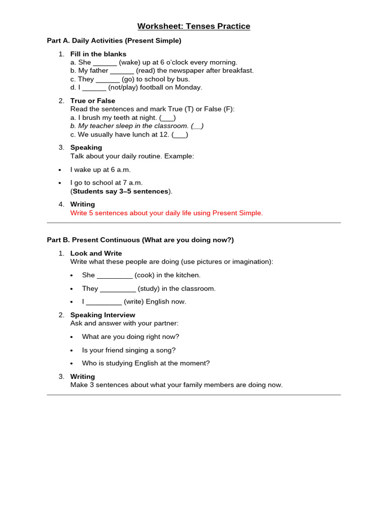 Tenses Practice Worksheet | PDF