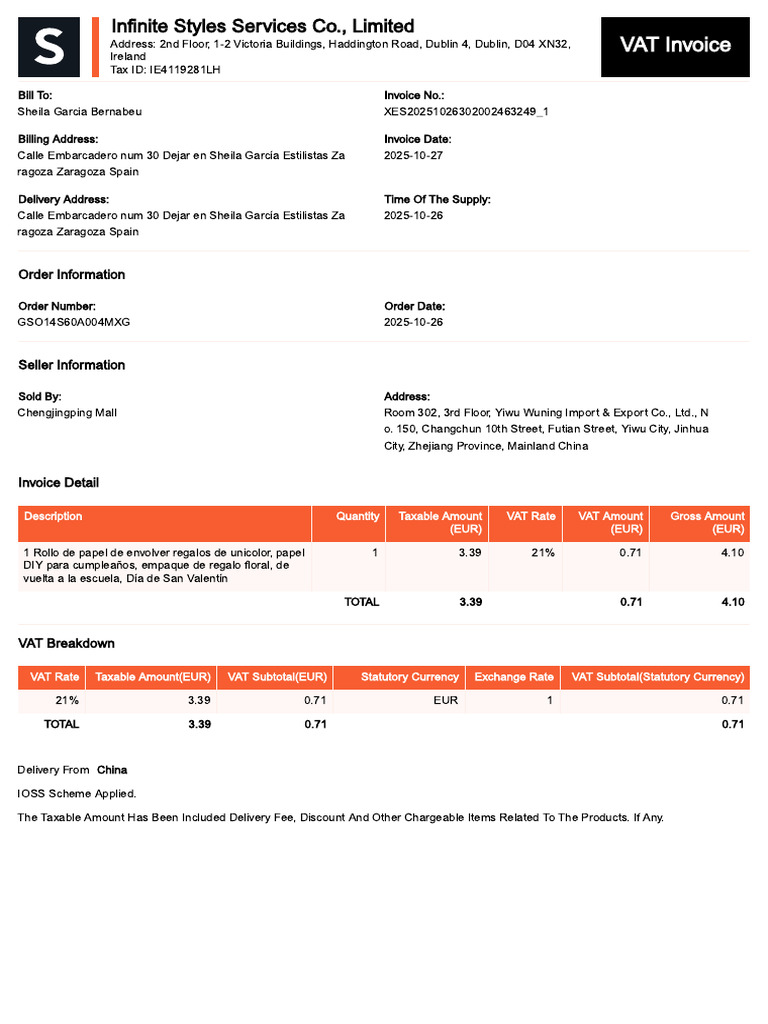 VAT Invoice: Order Information | PDF | Value Added Tax | Invoice
