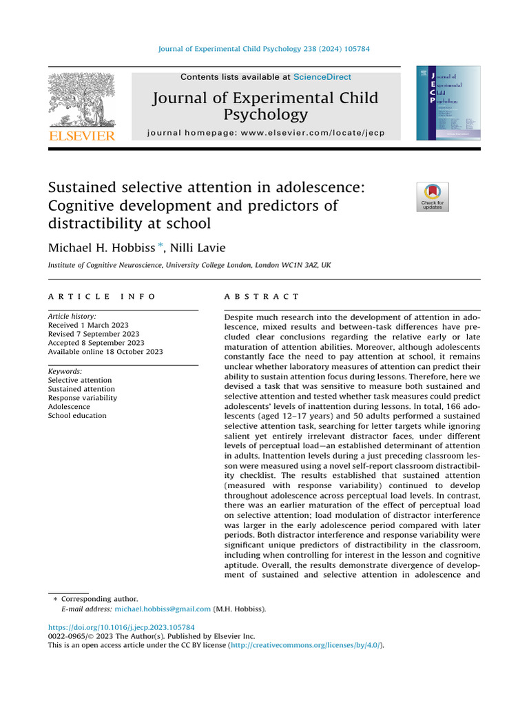 Adolescent Attention: Predictors of Distractibility | PDF | Attention ...