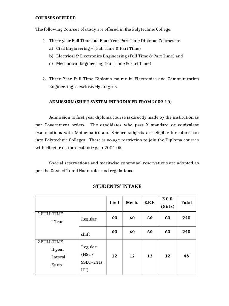 Polytechnic Diploma Courses Overview | PDF | Educational Stages
