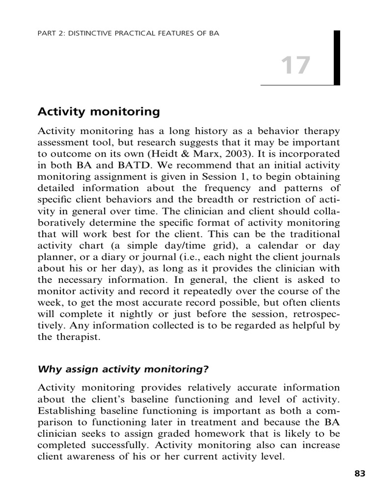 Activity Monitoring in Behavioral Therapy | PDF | Psychology ...