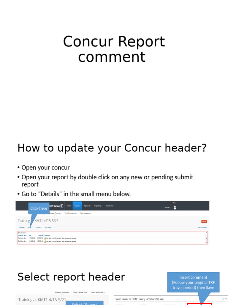 Update Your Concur Report Header Guide | PDF