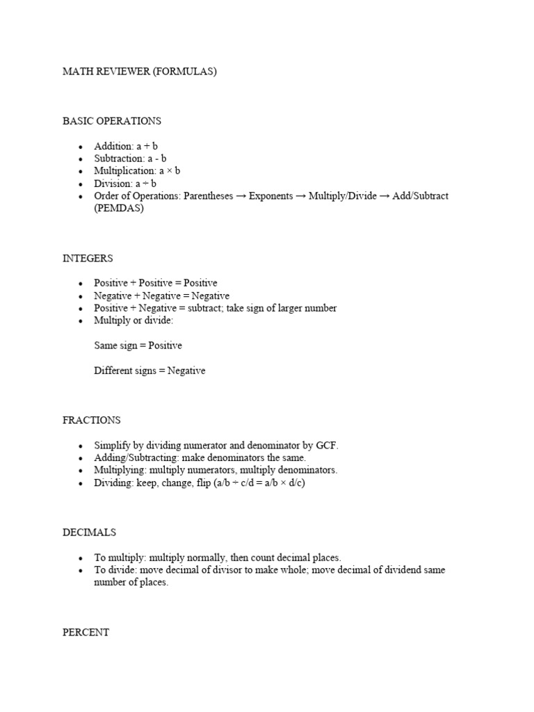 Essential Math Formulas Guide | PDF | Division (Mathematics ...