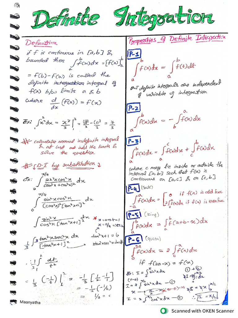 Definite Integration - Short Notes | PDF