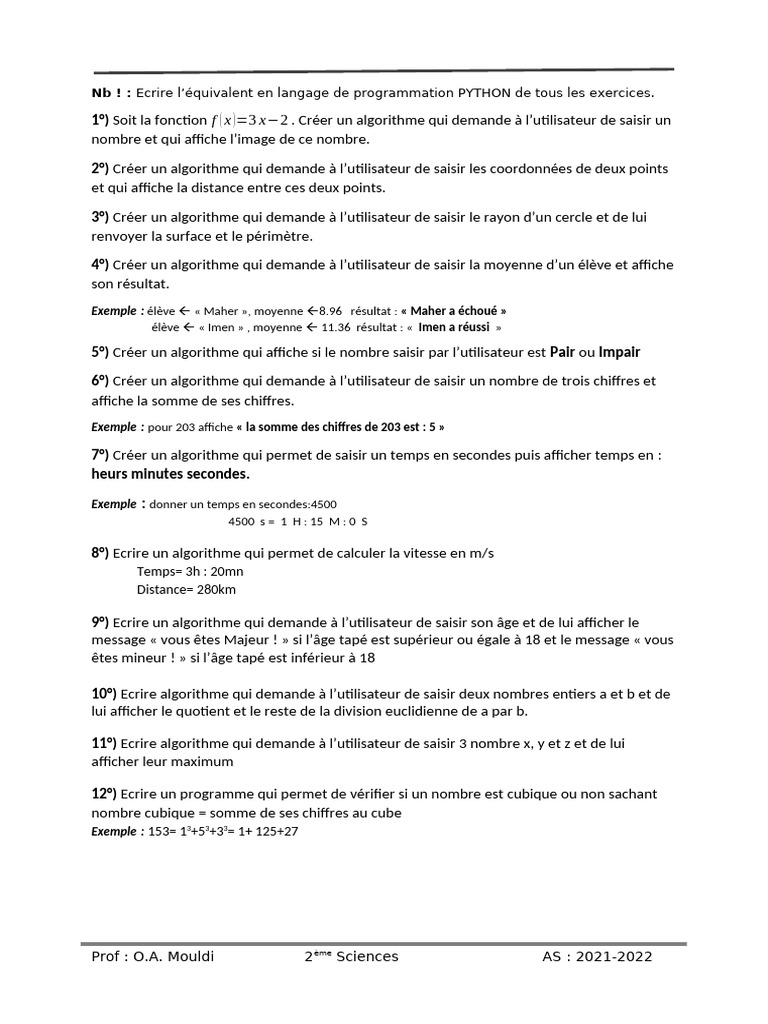 Exercices Python sur les types numériques | PDF