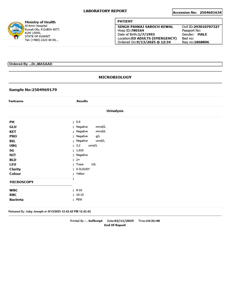 Laboratory Report: Ordered by ... Dr.,MASAAD | PDF