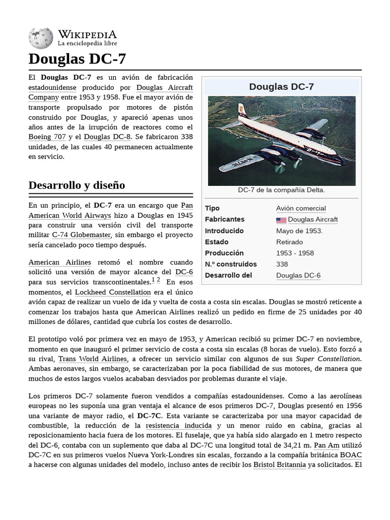 Douglas DC-7: Avión Comercial Histórico | PDF | aerolíneas | Aeronave