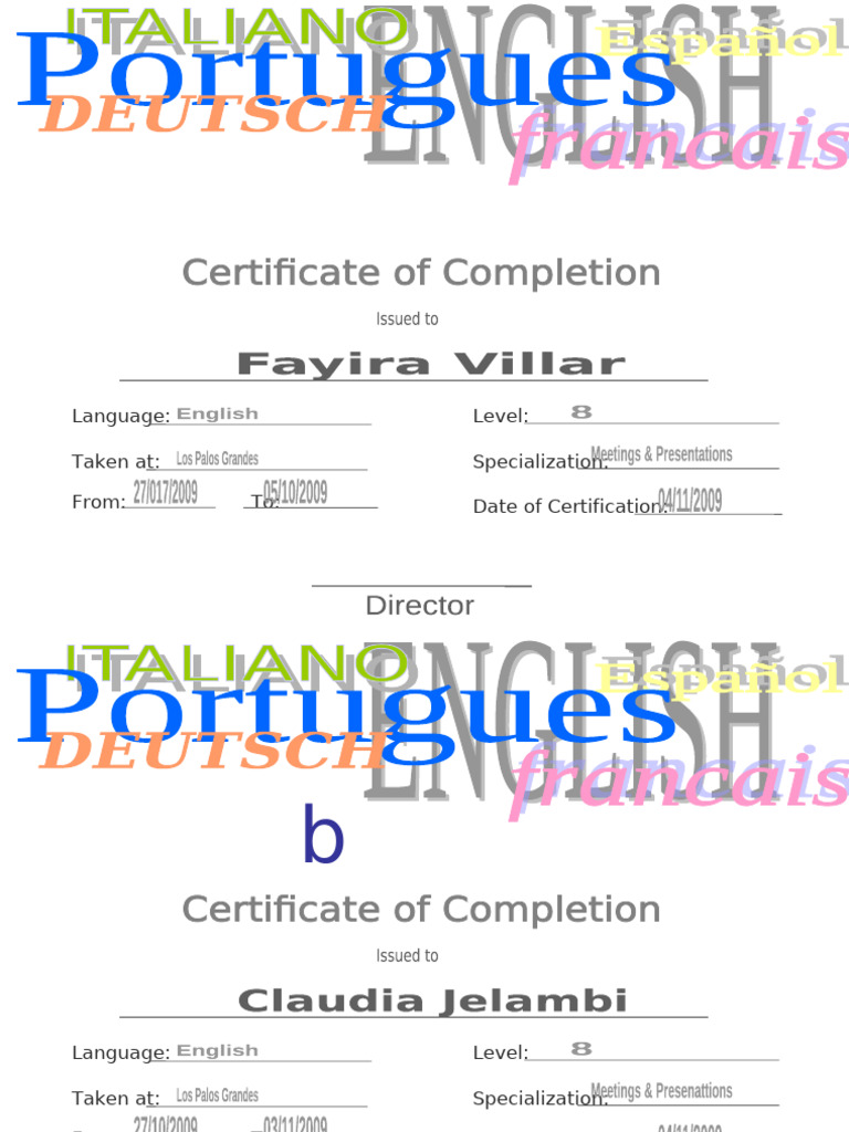 Language Certification Records Template | PDF