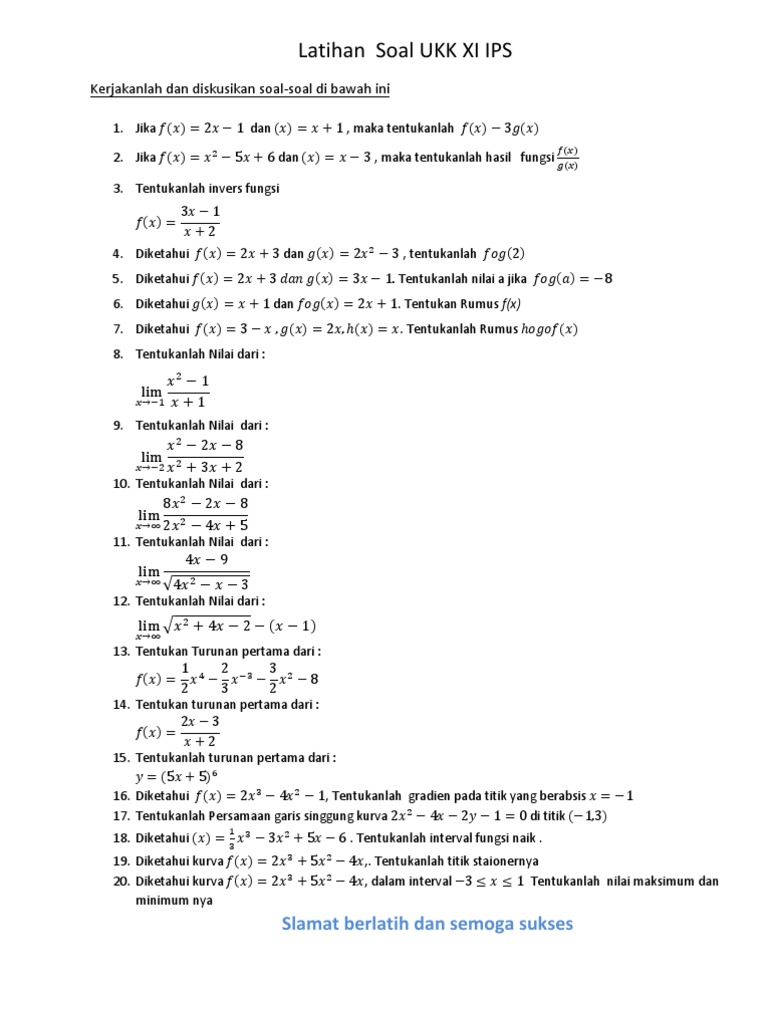 Latihan Soal Ukk Matematika XI IPS