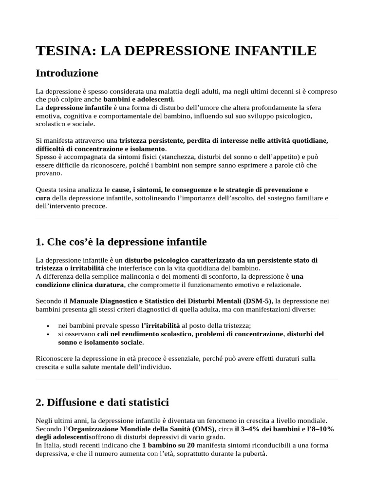 Tesina - Depressione Infantile | PDF