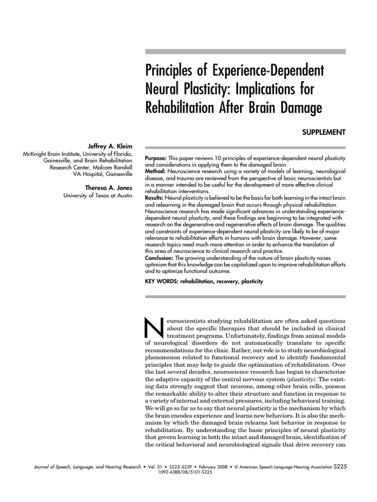 Neural Plasticity Principles for Rehab | PDF
