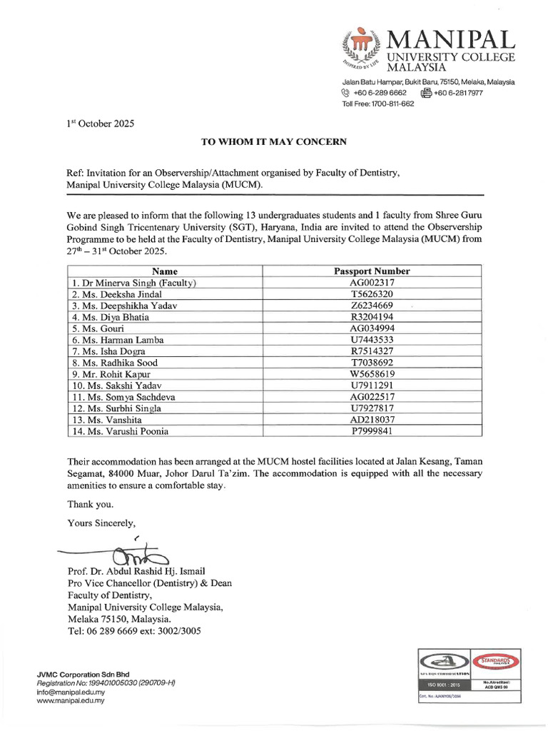 Invitation Letter For Elective Attachment SGT University | PDF