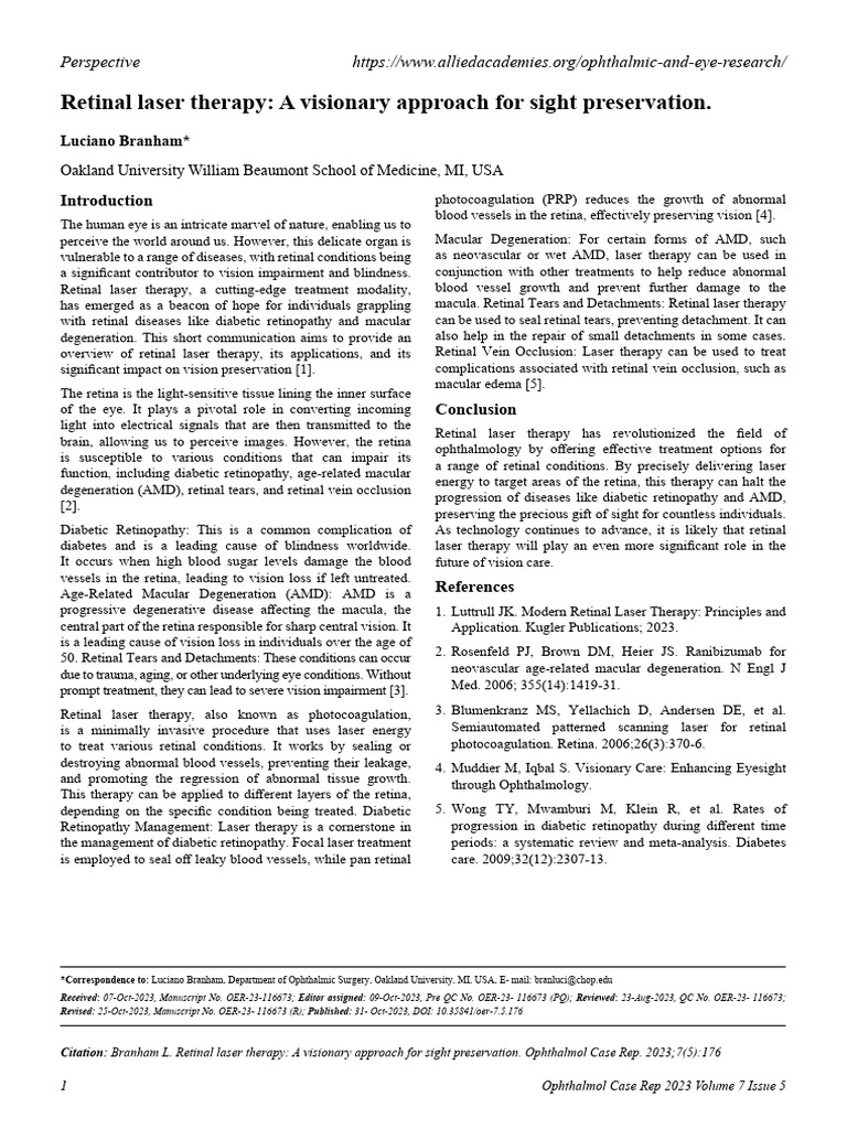 Retinal Laser Therapy A Visionary Approach For Sight Preservation | PDF ...