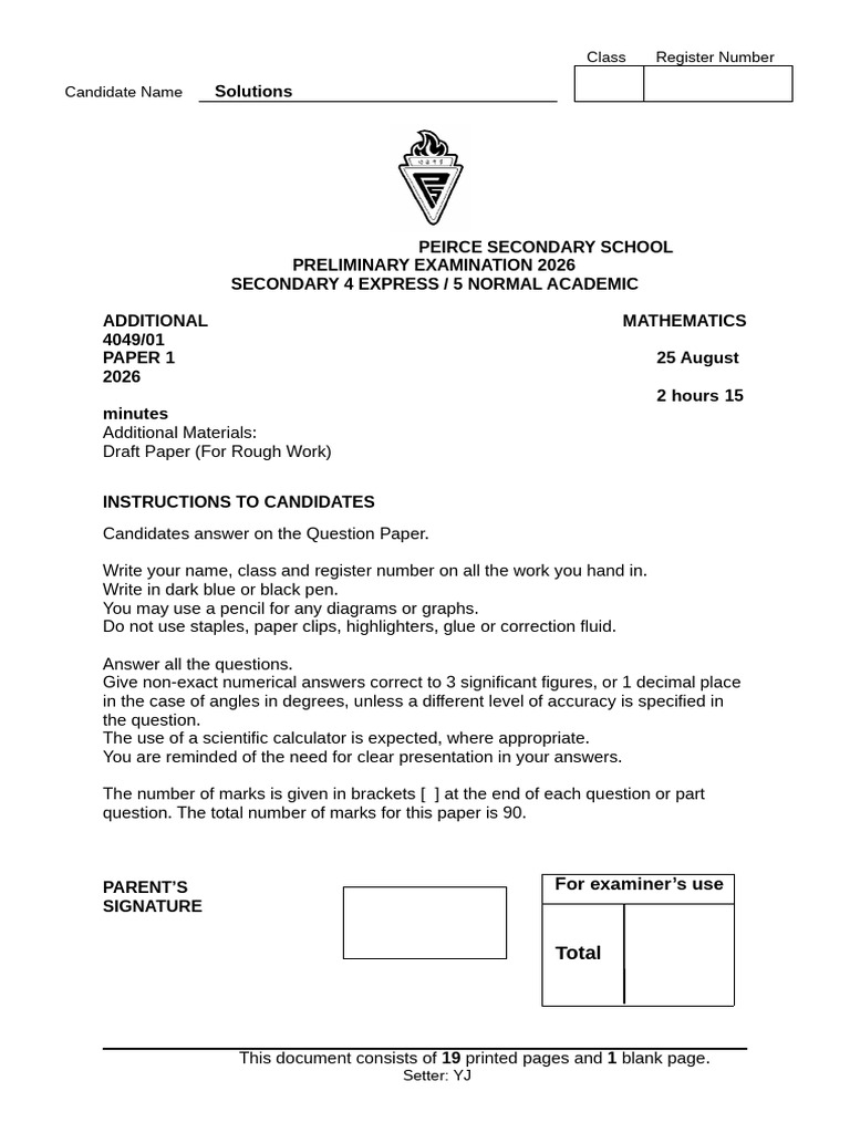 Sec 4 AM Prelim P1 (Teacher's Copy) | PDF | Elementary Mathematics ...