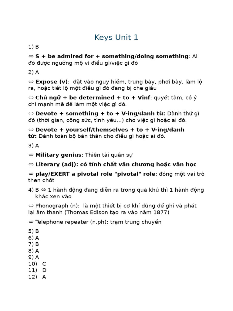 Keys Unit 1 | PDF