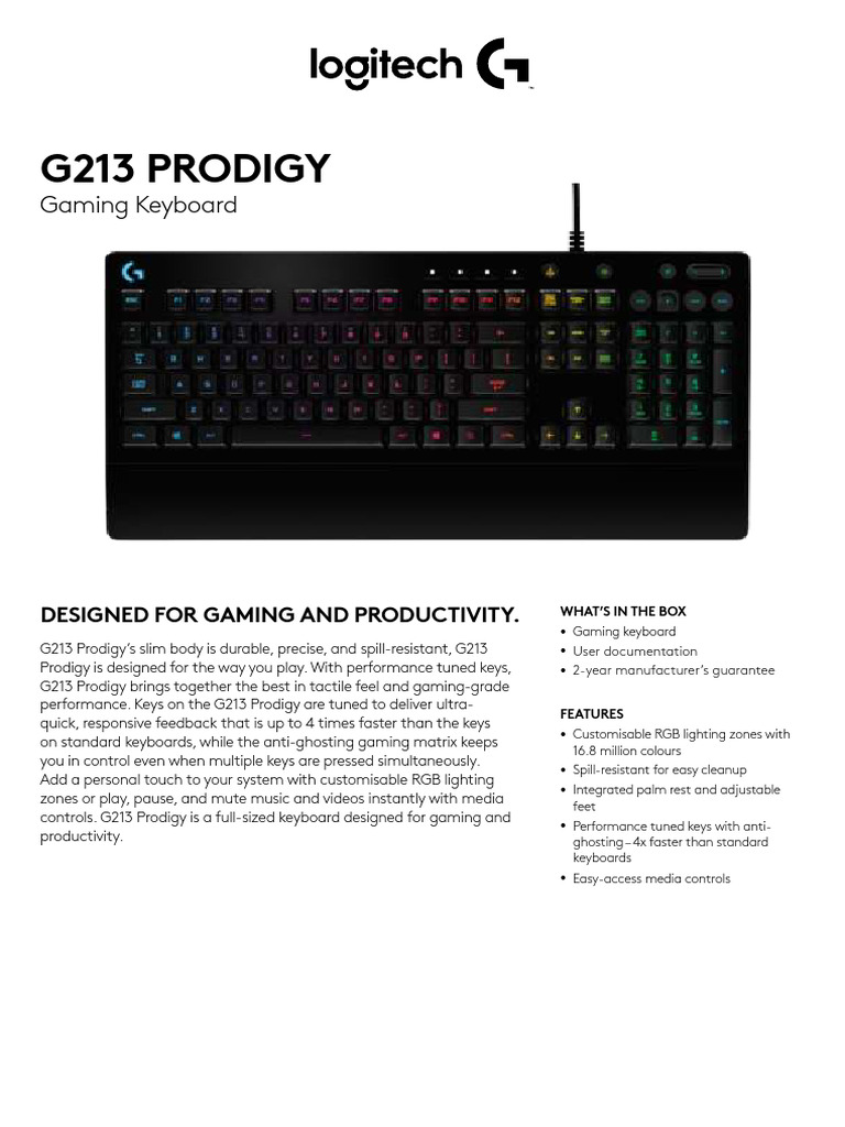 Logitech G213 Prodigy Keyboard Manual | PDF | Computer Keyboard | Computing