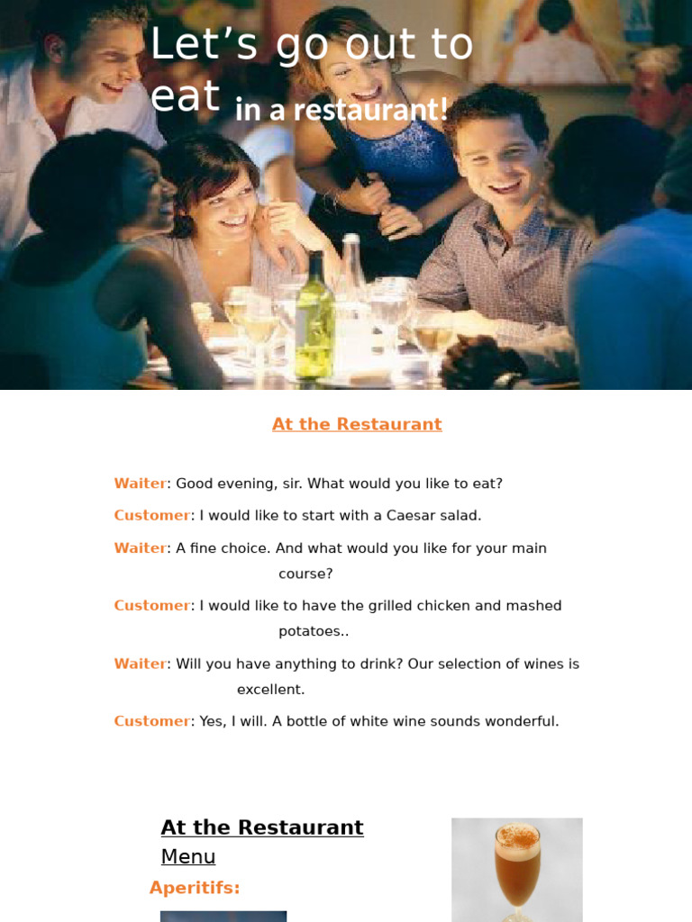 Restaurant Ordering Guide and Activities | PDF | Foods | Menu