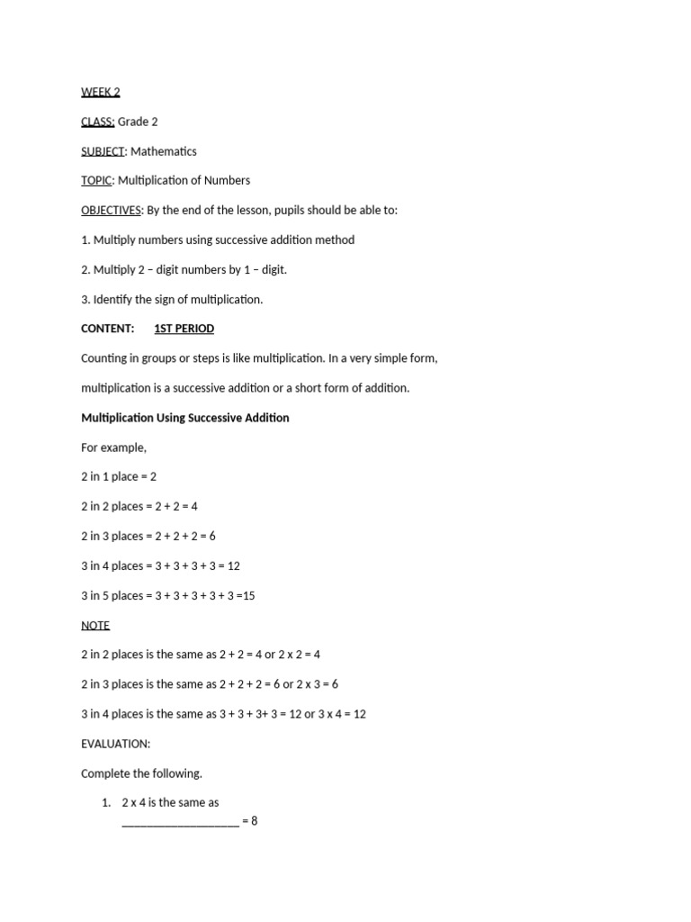 Grade 2 Math: Multiplying Numbers | PDF