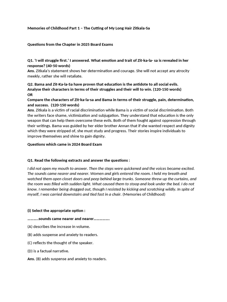 Memories of Childhood Part 1 | PDF | Identity (Social Science)