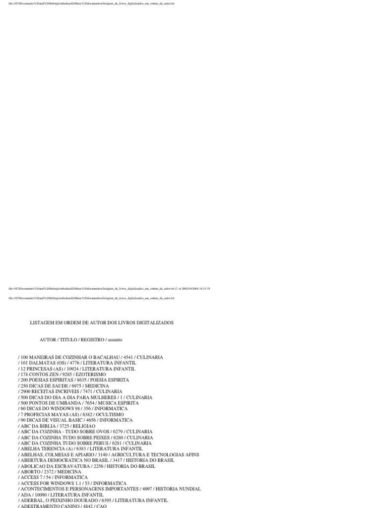 Listagem de Livros Digitalizados em Ordem de Autor PDF Tecnologia digital Informática