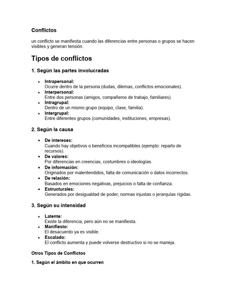 Tipos y causas de conflictos explicados | PDF | Conflicto (proceso ...