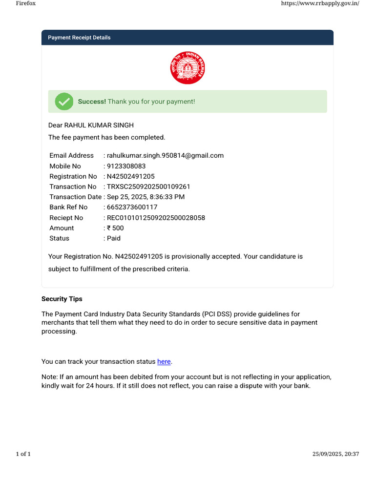 Payment Confirmation for Registration | PDF