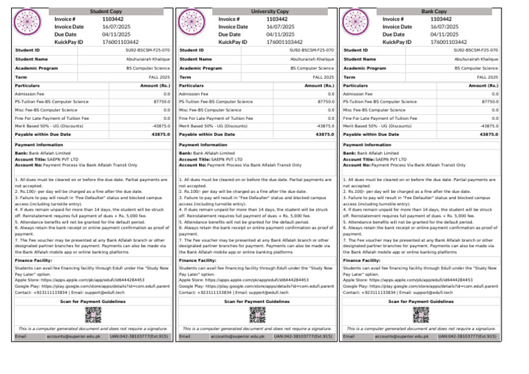 BS Computer Science Invoice 2025 | PDF | Google Play | Payments