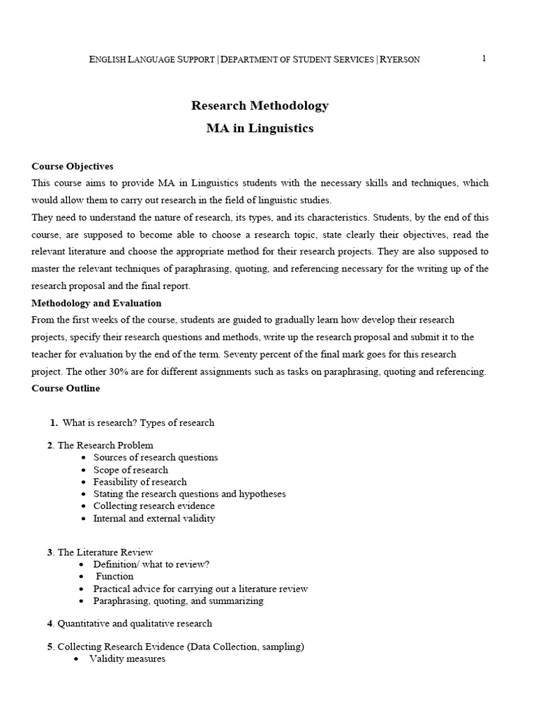 Research Methodology for Linguistics MA | PDF | Hypothesis | Sampling ...