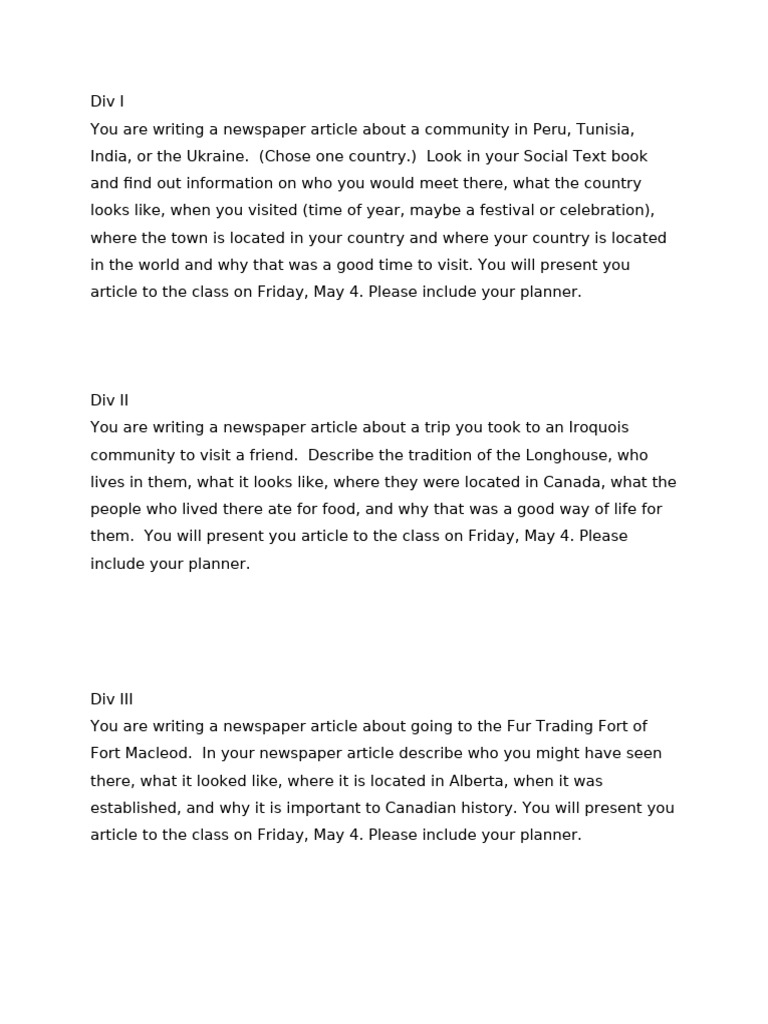Newspaper Assignment Guidelines | PDF
