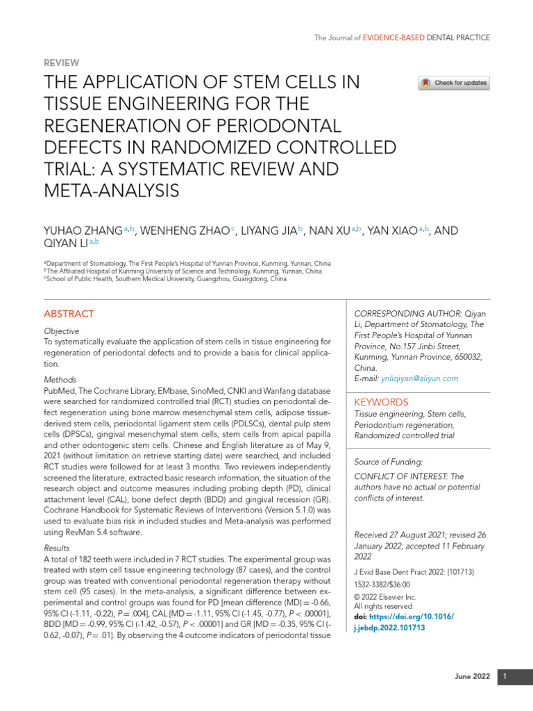 The Application of Stem Cells in Tissue Engineering for the ...
