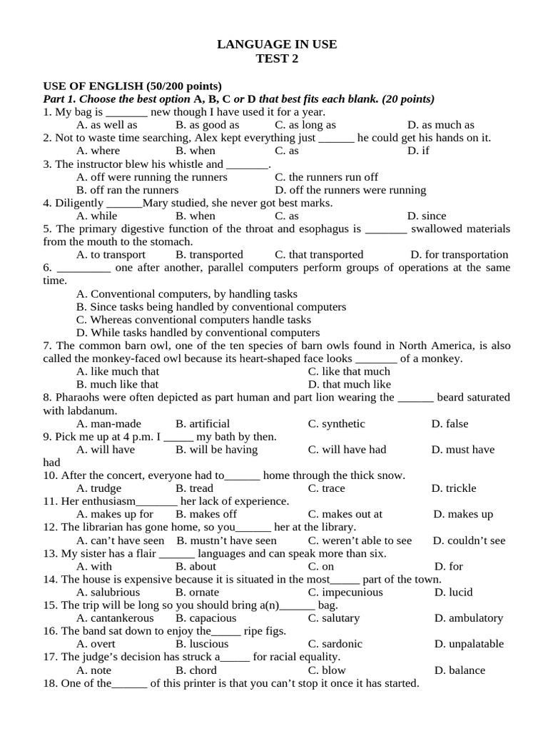 English Language Use Test 2 | PDF | Books