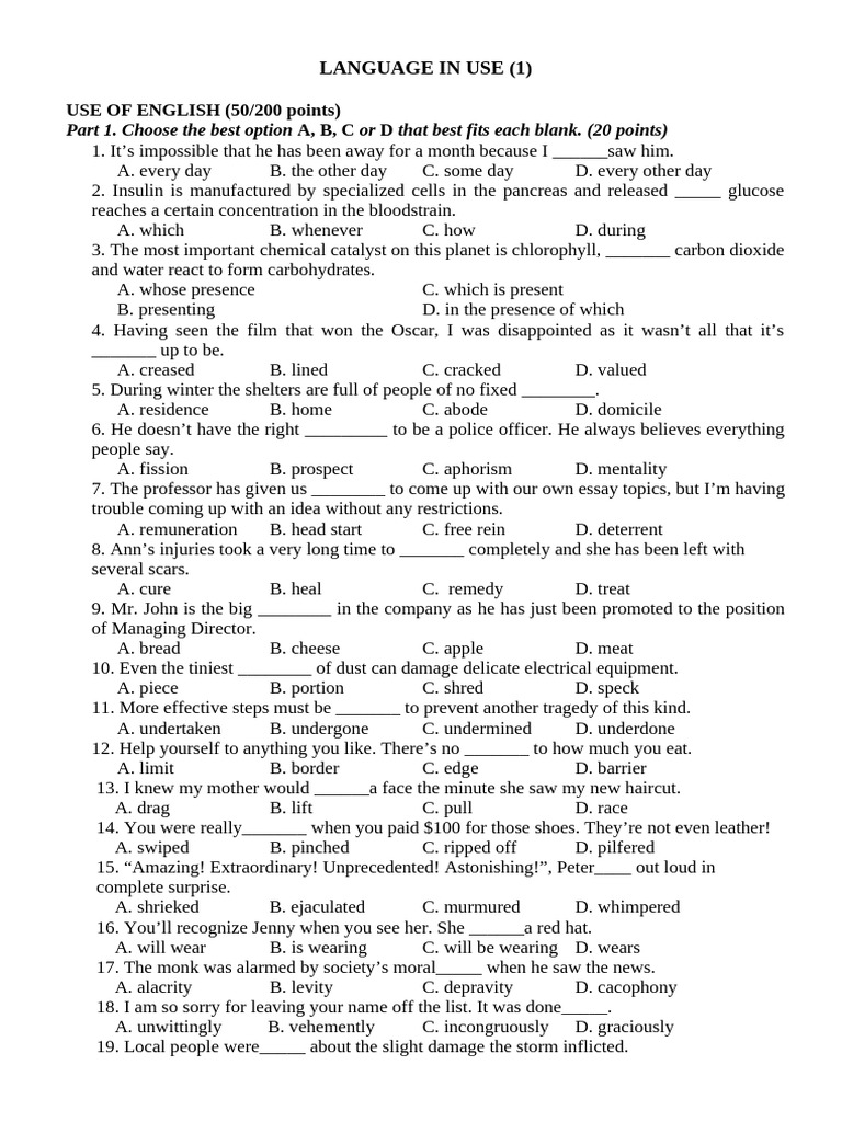 English Language Use Practice Test | PDF