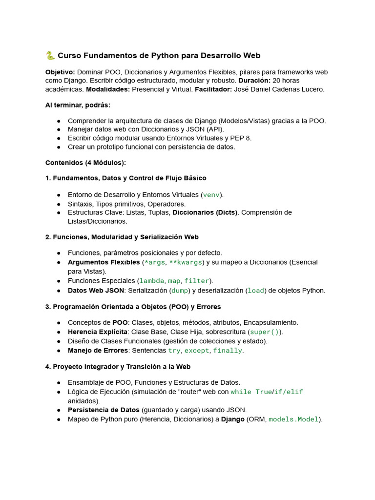 Curso Python para Desarrollo Web | PDF