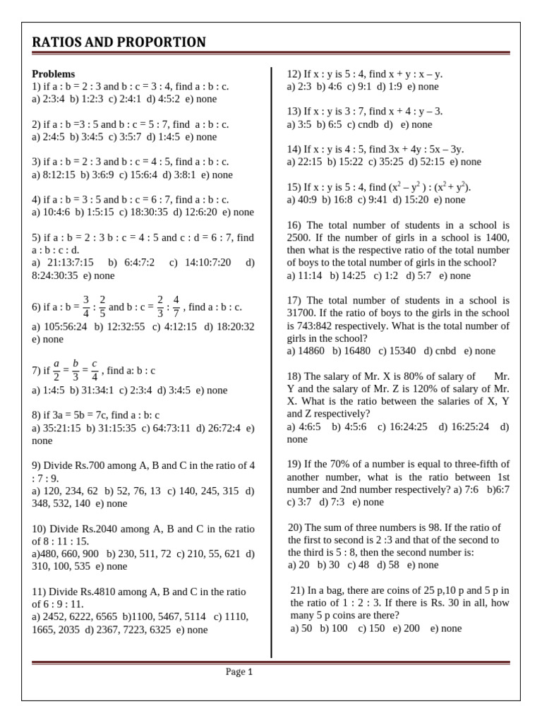 Ratios CLG Training | PDF | Arithmetic | Numbers