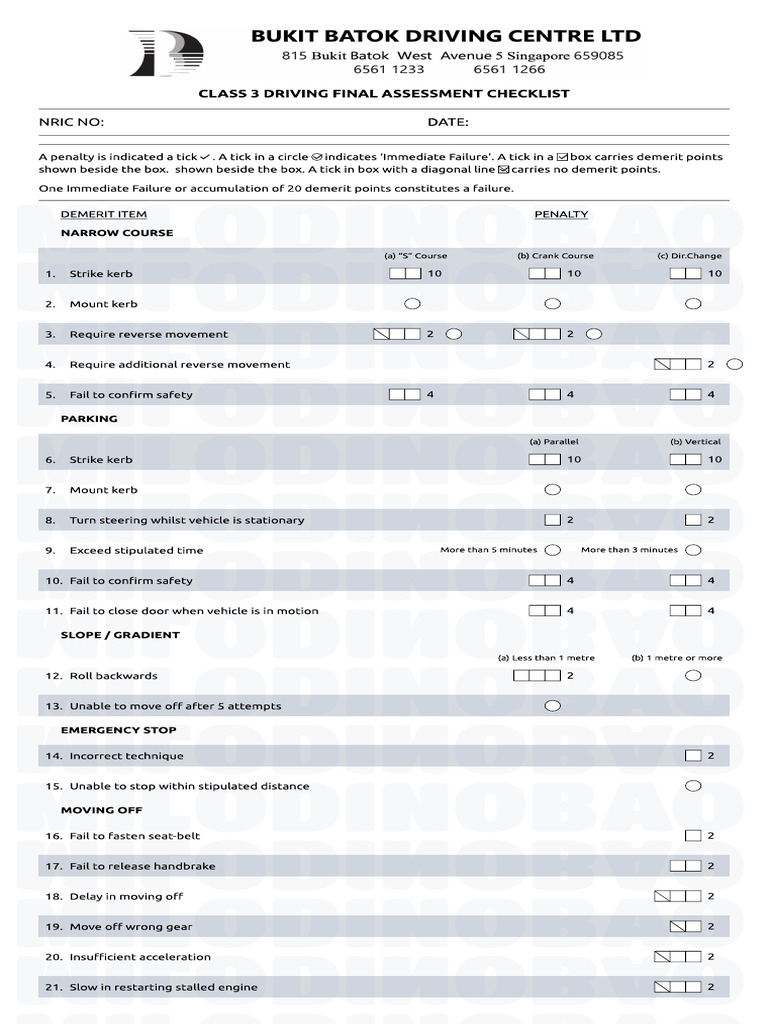 Class 3 Driving Assessment Checklist | PDF | Traffic | Traffic Light