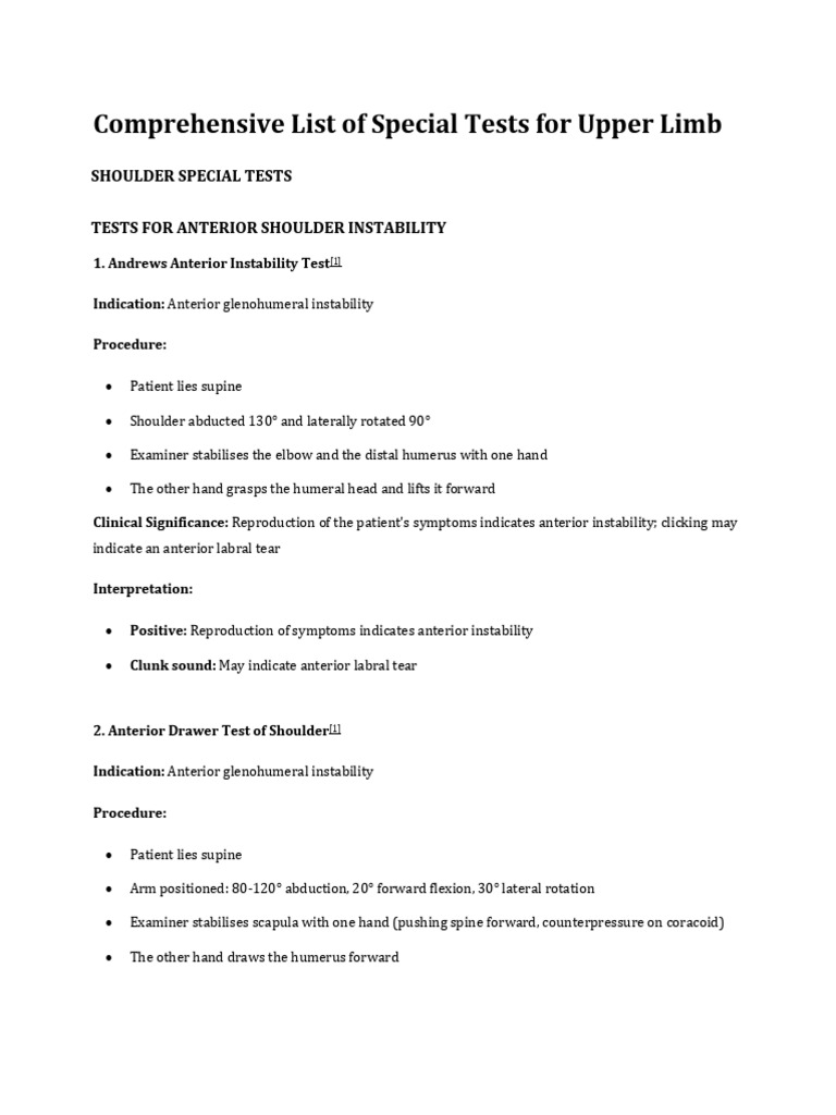 Special Test For The Upper Limb | PDF | Elbow | Anatomical Terms Of Motion