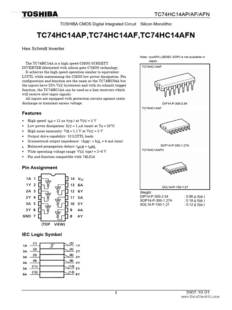 74HC14AP ToshibaSemiconductor | PDF | Cmos | Reliability Engineering