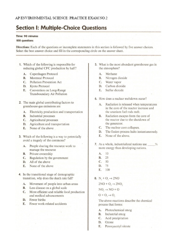 AP Environmental Science Practice Exam No.2 | PDF