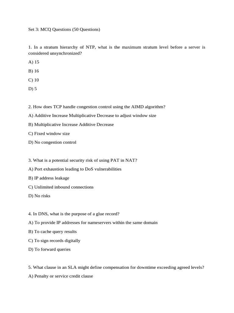 50 MCQs on Networking and Security Concepts | PDF | Internet Protocol ...