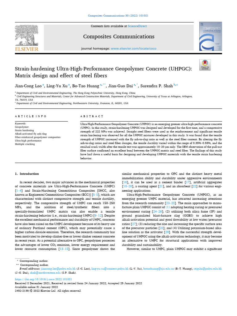 Strain-Hardening UHP Geopolymer Concrete | PDF | Concrete | Strength Of ...