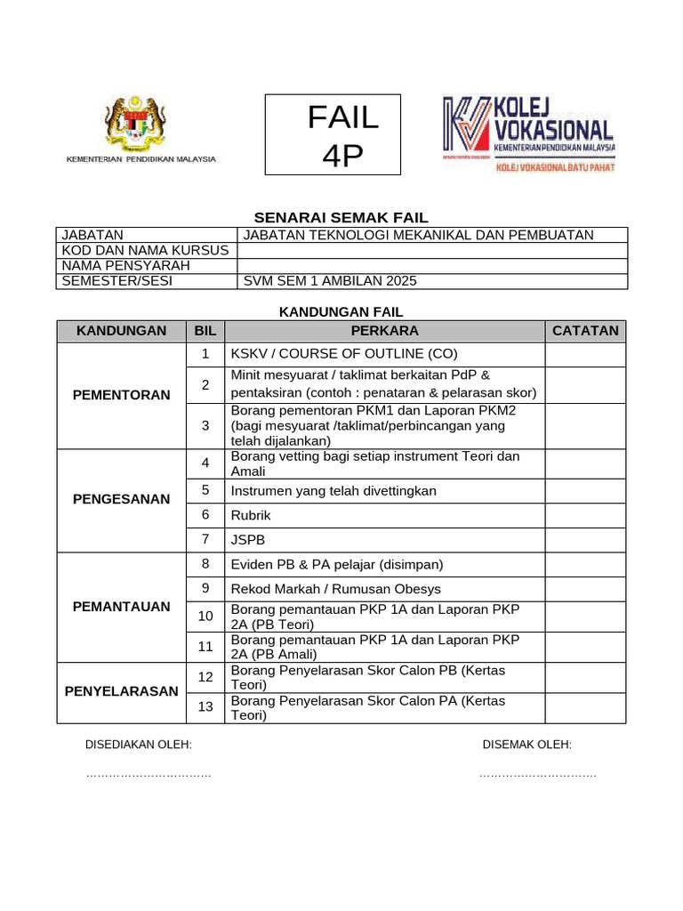 Senarai Semak File 4p | PDF