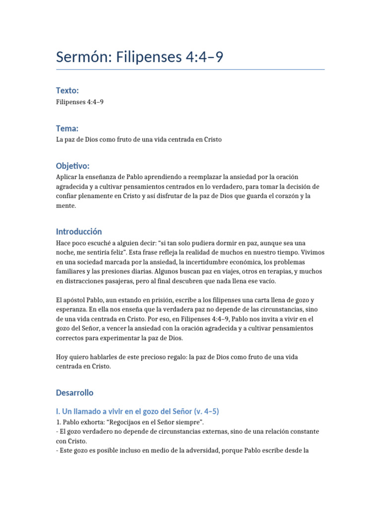 La paz de Dios en Filipenses 4:4-9 | PDF | Epístola a los filipenses ...
