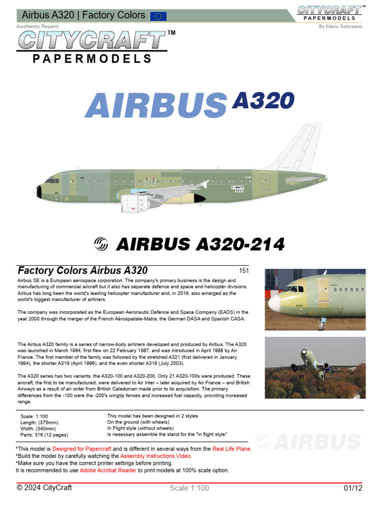 Airbus A320 Papercraft Model Guide | PDF | Aircraft | Airbus