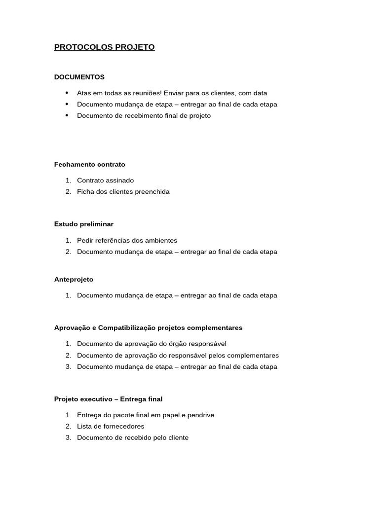 Protocolos e Documentos do Projeto | PDF
