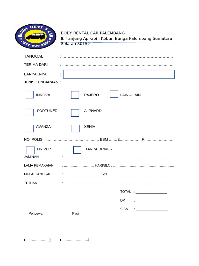Nota Mobil Boby Rental | PDF