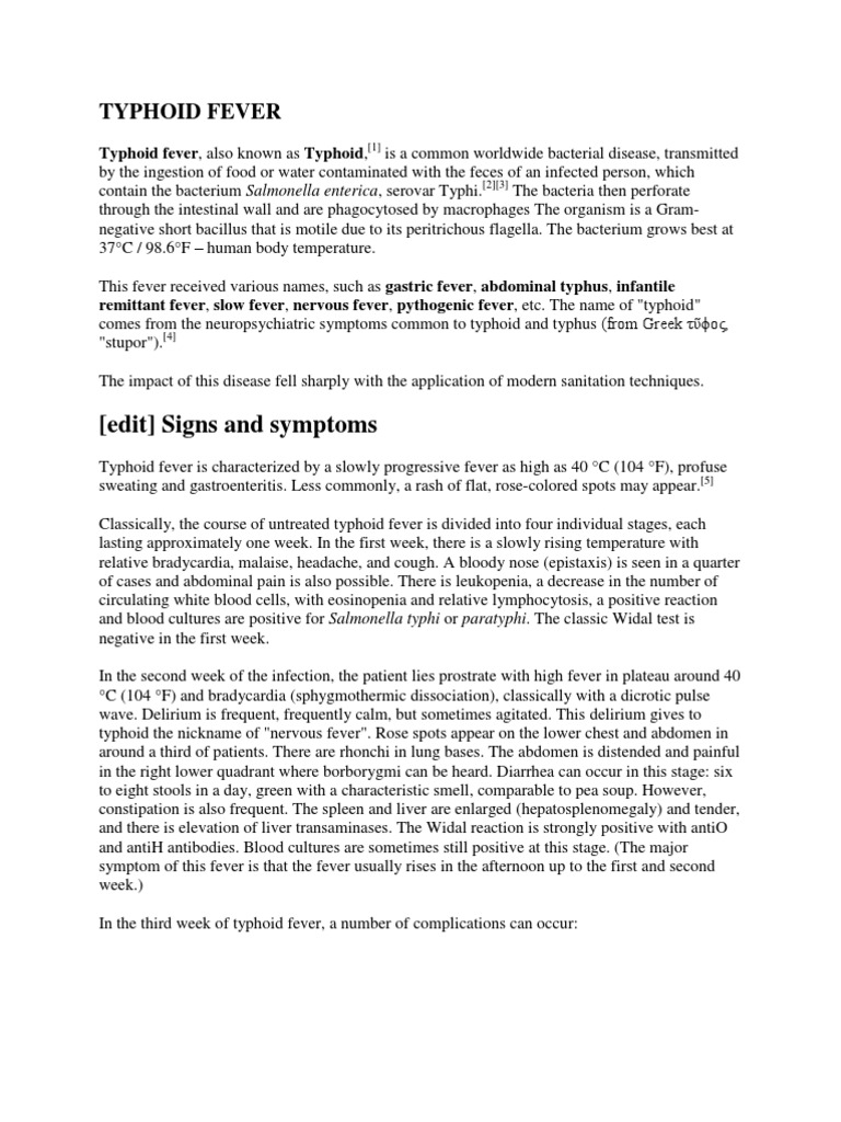 (Edit) Signs and Symptoms: Typhoid Fever | PDF | Medical Specialties ...
