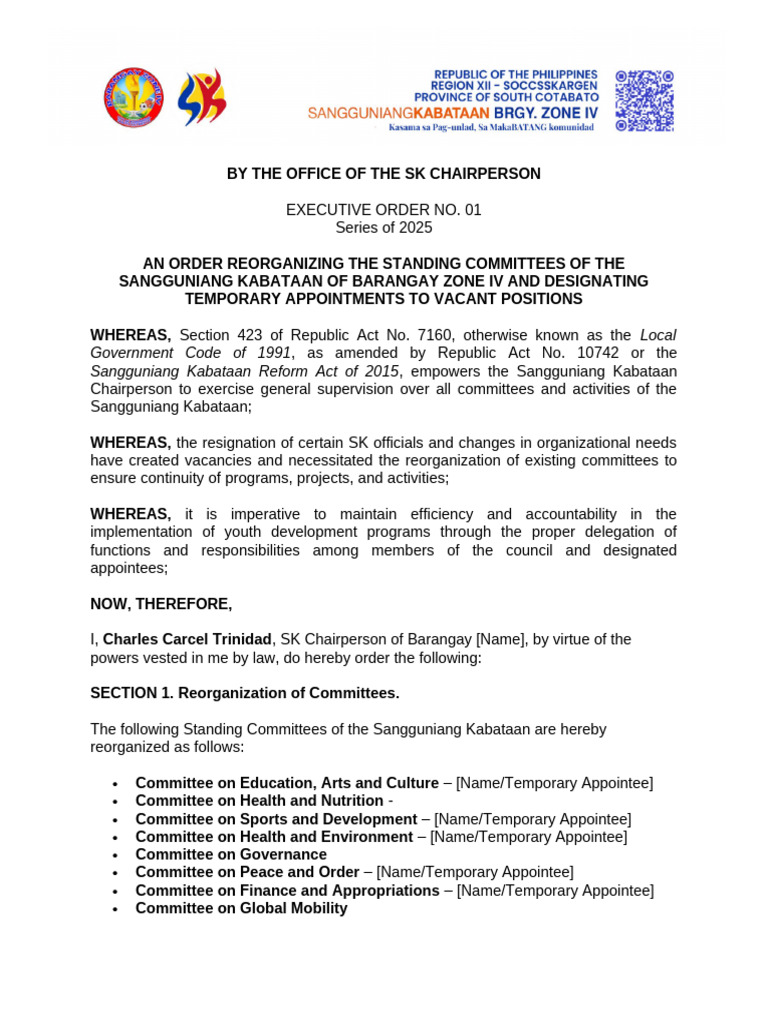 SK Committees Reorganization Order 2025 | PDF | Legal Documents ...