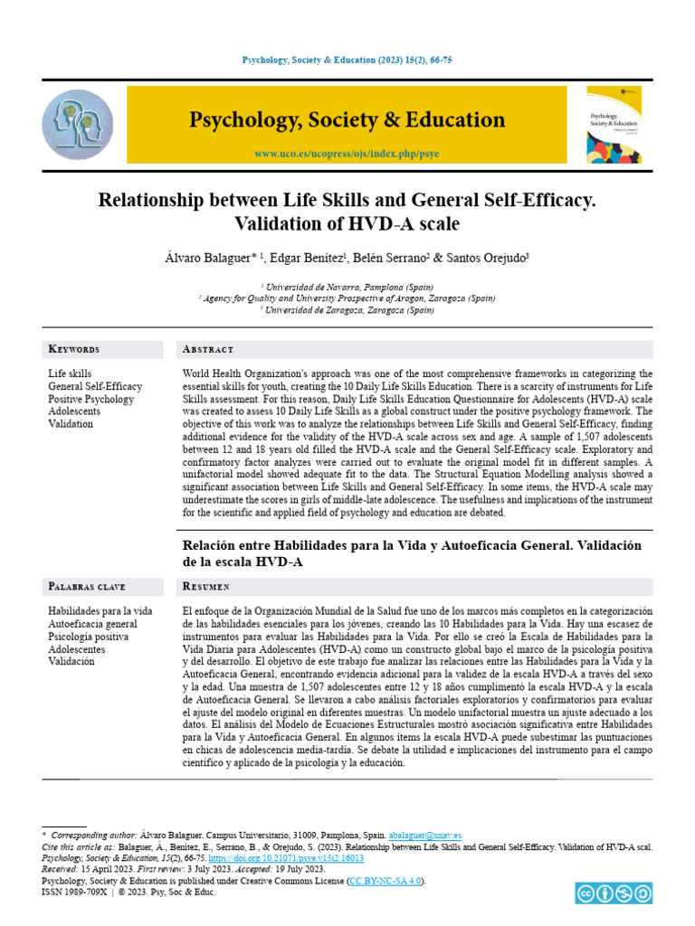 Life Skills and Self-Efficacy in Youth | PDF | Self Efficacy | Emotions