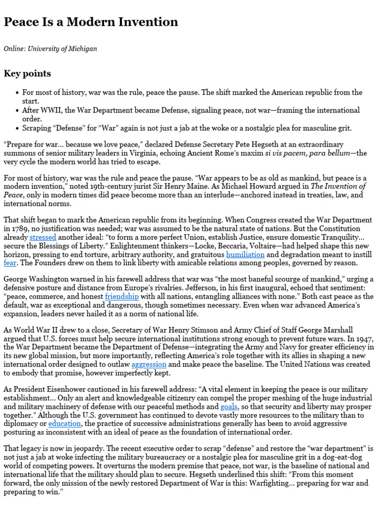 The Modern Concept of Peace Explained | PDF | Peace